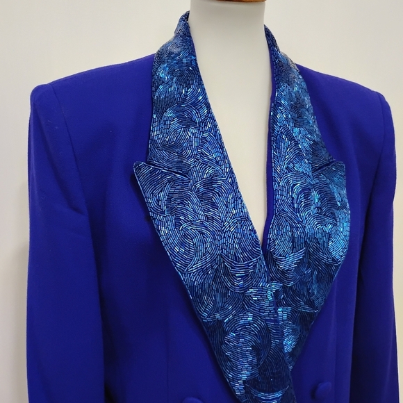 VINTAGE NOLAN MILLER STUNNING ROYAL PURPLE BEADED JACKET - Picture 11 of 12